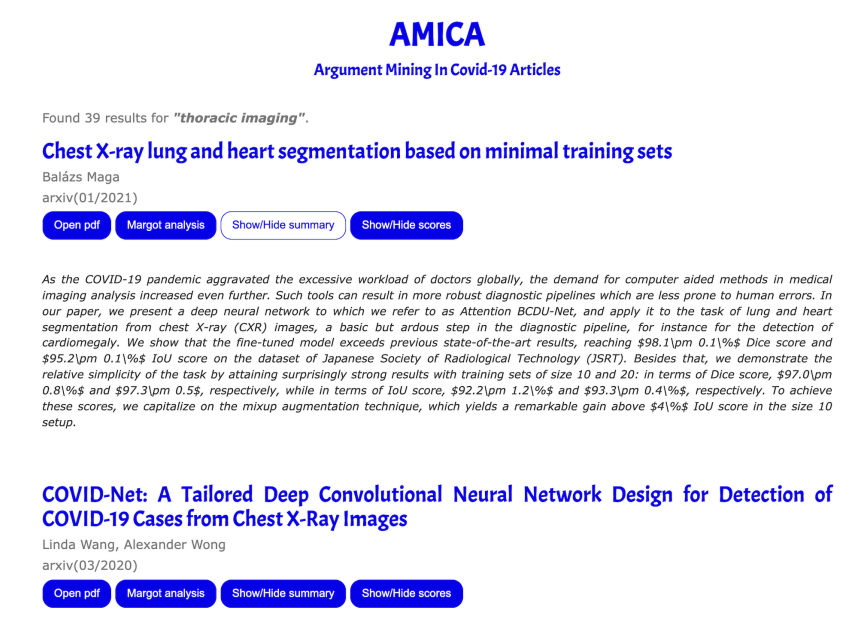 AMICA: An Argumentative Search Engine for COVID-19 Literature